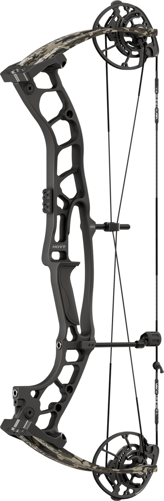 Hoyt Enduro Value Package Hunting Compound Bow - Blackout with Mossy Oak Bottomland Limbs