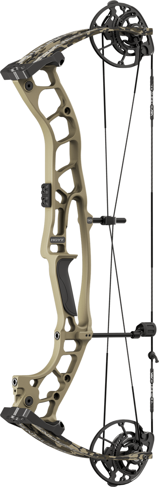 Hoyt Enduro Value Package Hunting Compound Bow - Sandstorm with Mossy Oak Bottomland Limbs