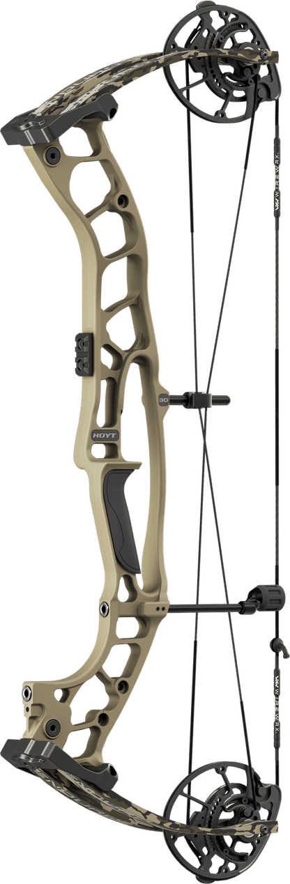 Hoyt Enduro Value Package Hunting Compound Bow - Sandstorm with Mossy Oak Bottomland Limbs